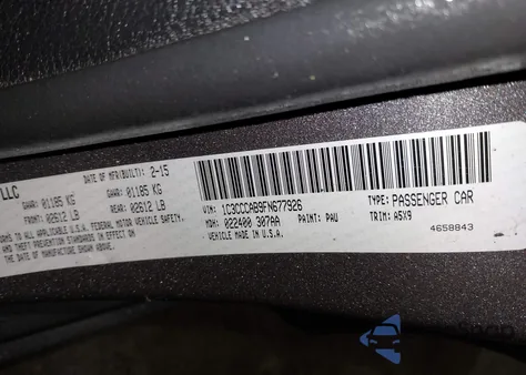 2015 Chrysler 200 Limited z USA, uszkodzony, nr VIN 1C3CCCAB9FN677926